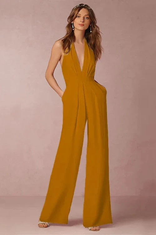 The Lounge Allure – Draped Halter Jumpsuit